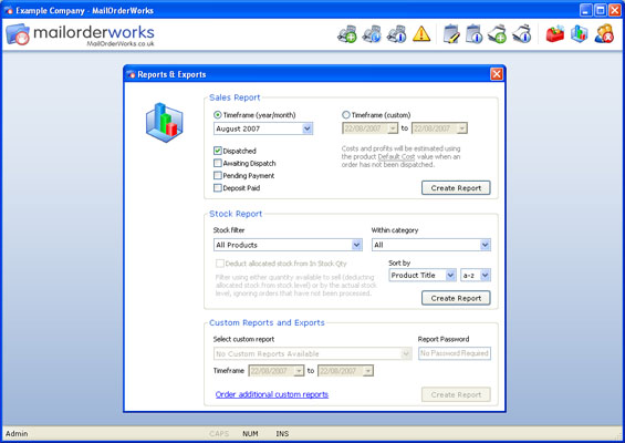 Create reports based on mail order sales